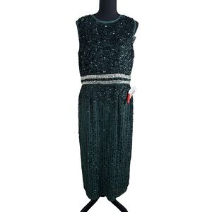 Mac Duggal Green Sequin Midi Dress